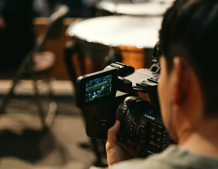 Camera position checks on the studio floor